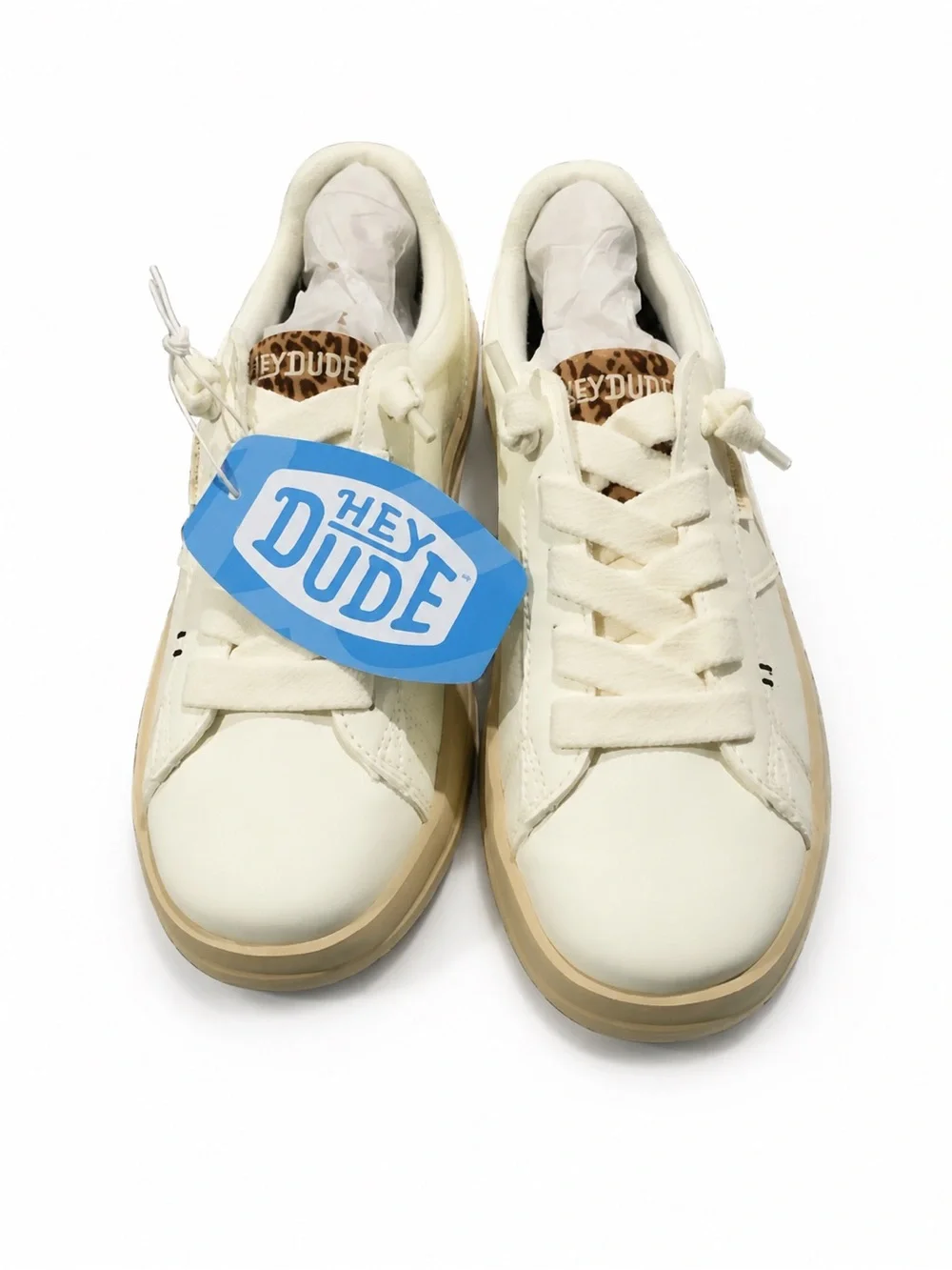 HEYDUDE Karina Duo Classic Women’s Sneakers White Leopard Size 8 NWT